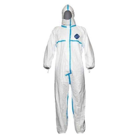 Dupont Coverall with hood. Serged and over- Elastic thumb loops. Elastic wrists, ankles and face. LG TY198TWHLG0025PI