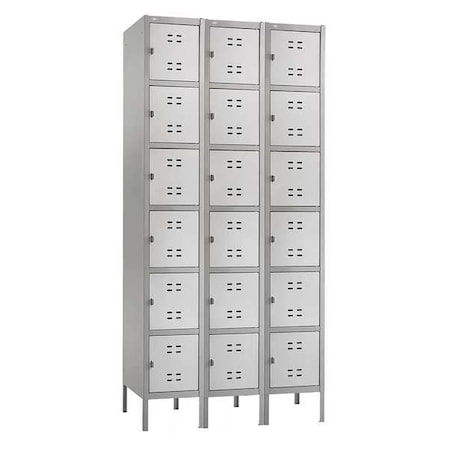Safco Box Locker, 36 in W, 18 in D, 78 in H, (3) Wide, (6) Tier, Gray 5527GR