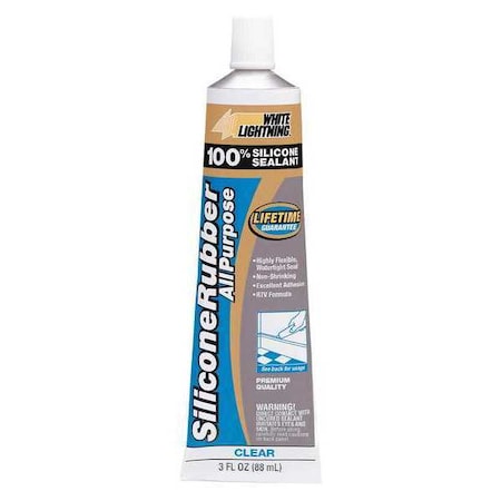 White Lightning Silicone Sealant, 3 oz, Tube, Clear