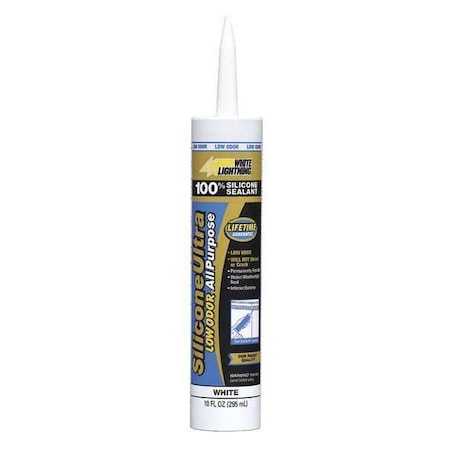 White Lightning Silicone Sealant, 10 oz, Cartridge, White, Silicone Base, Silicone Ultra W11110010
