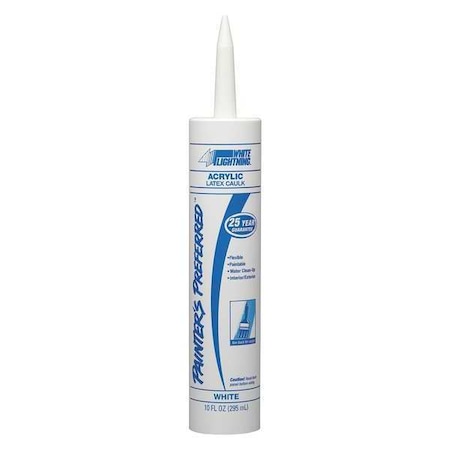 White Lightning Acrylic Latex Caulk, 10 oz, Cartridge, White, Acrylic Latex Base, Painter's Preferred W13000010