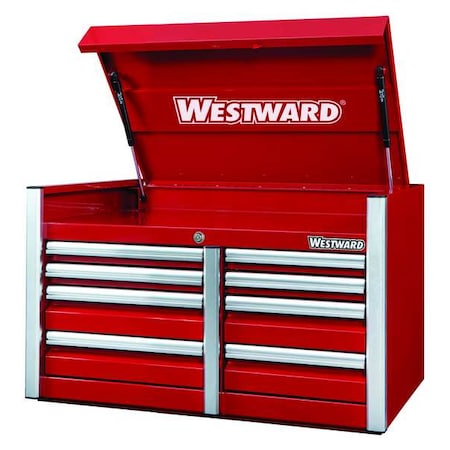 Westward WESTWARD Top Chest, 8 Drawer, Red, Steel, 42 in W x 26 in D x 25 in H 49NR84