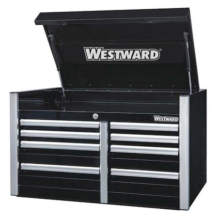 Westward WESTWARD Top Chest, 8 Drawer, Black, Steel, 42 in W x 26 in D x 25 in H 49NR85