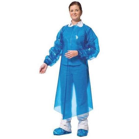 Polyco Gown, Polyolefin, Welded, 4 mil, 50 in, Blue, L, 50 PK 42550