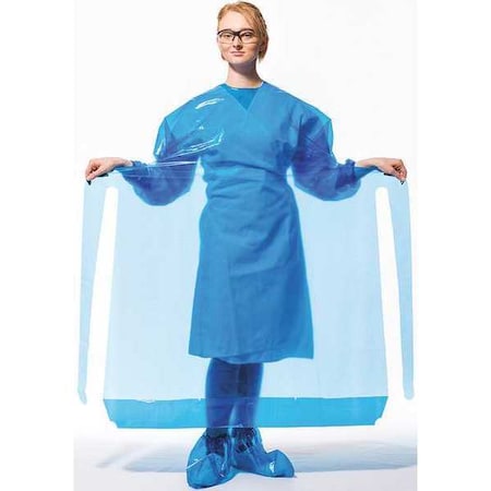 Polyco Gown, Polyolefin, Welded, 4 mil, 50 in, Blue, XL, 50 PK 43650