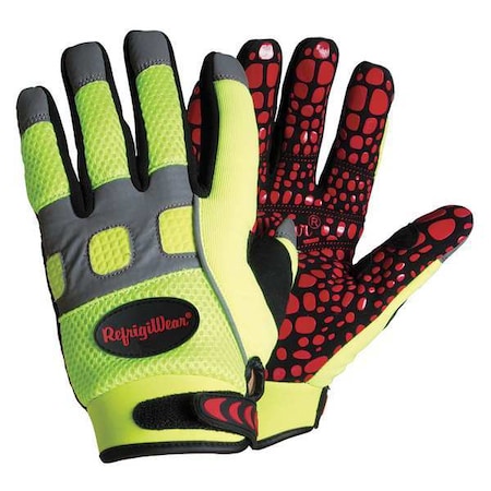 Refrigiwear Hi-Vis Cold Protection Gloves, Synthetic Leather Palm, Fleece Lining, Lime, L ( 9 ) 0379RHVLLAR