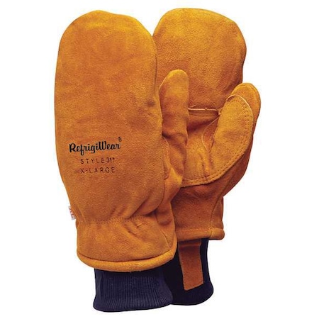Refrigiwear Cold Protection Mitt Gloves, Split Cowhide Leather Palm, Knit Cuff, Gold, 1 PR 0317RGLDXLG