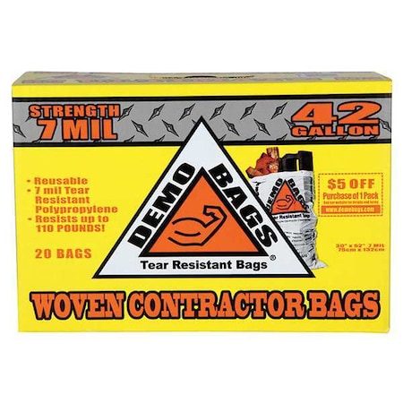 Demobags 42 gal Trash Bags, 30 in x 48 1/2 in, 9.0 mil, White DB20-42PP