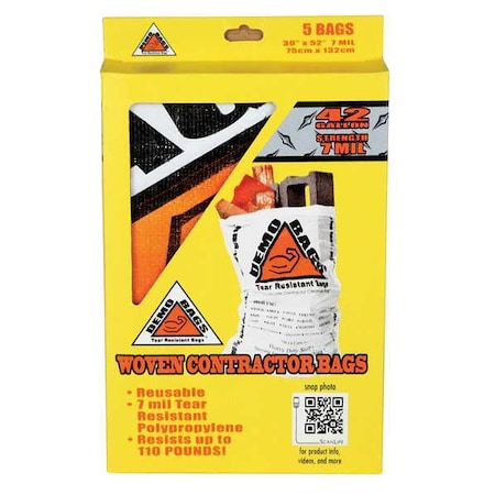 Demobags 42 gal Trash Bags, 30 in x 48 1/2 in, 7.0 mil, White DB05-42JR