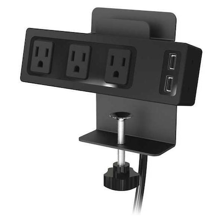 Mooreco Outlet Strip, Surge, USB, 3 5-15R, 5-15P, 10 ft., Black 66675