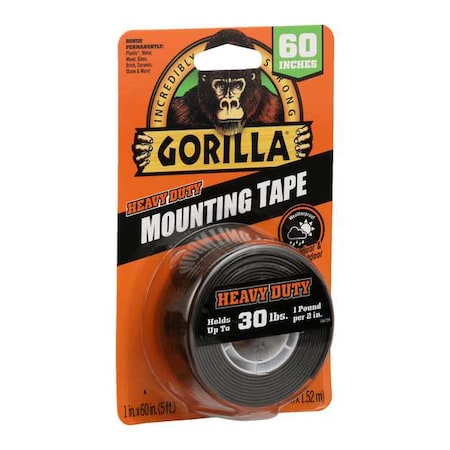Gorilla Glue Double-Sided Foam Mounting Tape, 1 in W, 1 11/16 yd L, 1/16 in, Acrylic Foam, Double-Sided 6055002