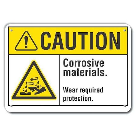 Lyle Reflective  Corrosive Materials Caution Sign, 10 in Height, 14 in Width, Aluminum, English LCU3-0002-RA_14x10