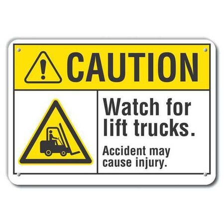 Lyle Reflective Lift Truck Traffic Caution Sign, 10 in H, 14 in W, English, LCU3-0016-RA_14x10 LCU3-0016-RA_14x10