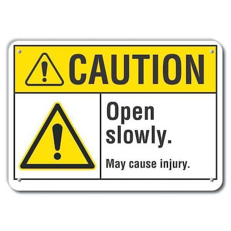 Lyle Caution, Open Slowly. May Cause Injury., 10 in W x 7 in H, Plastic, LCU3-0043-NP_10x7 LCU3-0043-NP_10x7