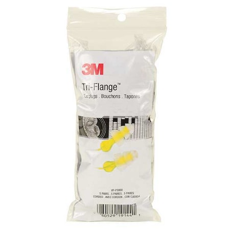 3M E-A-R Vending Packs / Tri-Flange Reusable Elastomeric Polymer Ear Plugs, Flanged Shape, 26 dB, 5 PK VP-P3000
