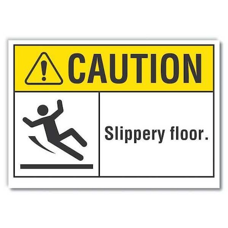 Lyle Slippery Floor Caution Reflective Label, 5 in H, 7 in W, , English, LCU3-0095-RD_7x5 LCU3-0095-RD_7x5