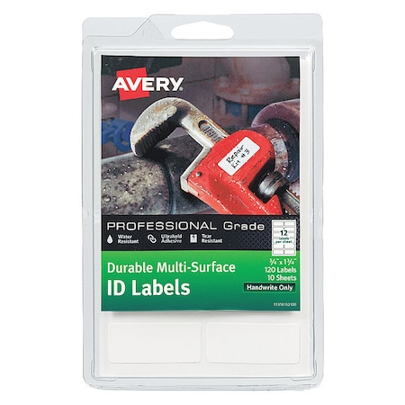 Avery Avery Durable Multi-Surface ID Labels, 61521, Handwrite, ?" x 1-3/4", White, PK10 7278261521
