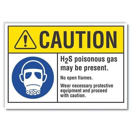 Lyle H(2)S Poisonous Gas Caution Reflective Label, 10 in Height, 14 in Width, Reflective Sheeting LCU3-0068-RD_14x10