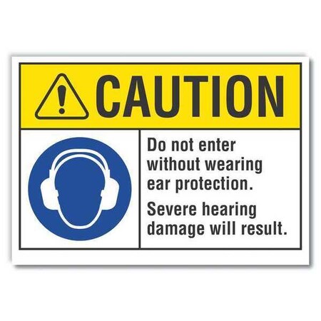 Lyle Ear  Caution Reflective Label, 10 in Height, 14 in Width, Reflective Sheeting, Horizontal Rectangle LCU3-0058-RD_14x10