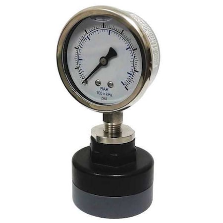 Kodiak Controls Pressure Gauge with Diaphragm Seal, 0 to 160 psi, 2 1/2 in Dial, 1/4 in NPT, Bottom Location KC301L25160/PLSD-PVC-T12