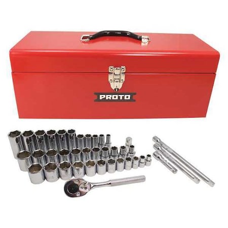 Proto 3/8", 1/2" Drive Combination Socket Set SAE 39 Pieces 5/16 in to 1 in , Full Polish J54239A
