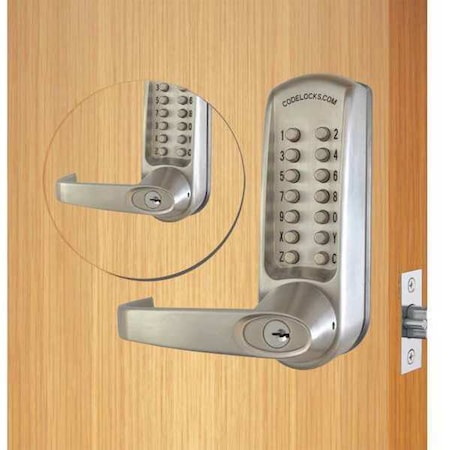 Codelocks Mechanical Lockset, Brushed Steel, Lever CL615BB-BS