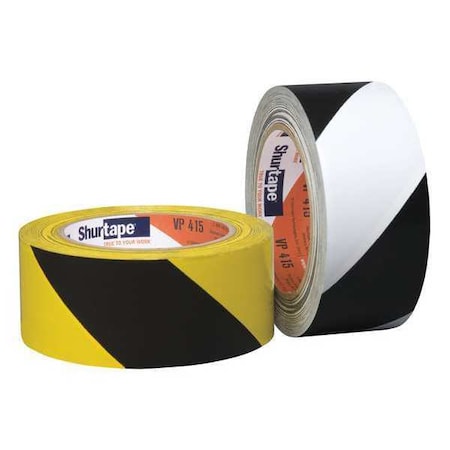 Shurtape Floor Marking Tape, Vinyl, No Legend, Black, Yellow, 2 in W., 4.665IN L., 6.6 mil Thickness, 24 PK 202700