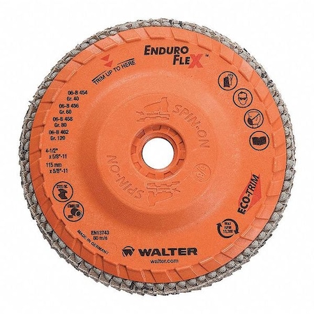 Walter Surface Technologies Flap Disc, Coarse, Grit 40, 4-1/2"Dia. 06B454
