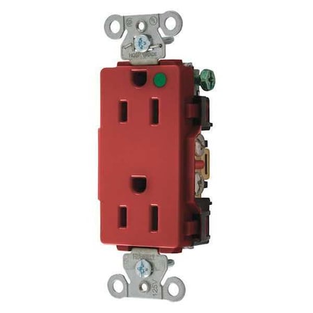 Hubbell Wiring Device-Kellems Straight Blade Receptacle, 5-15R, 15 A, 125V AC, 2 Pole, 3 Wire, Flush Mount, Grounded 2172RED