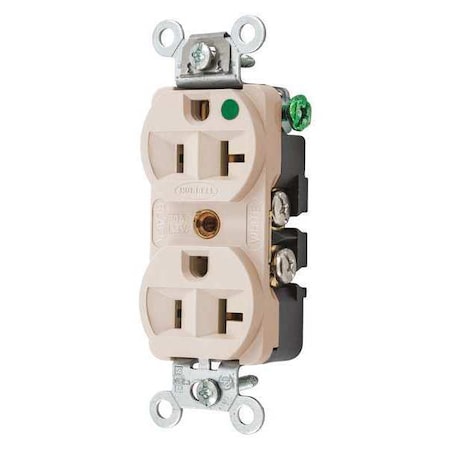 Hubbell Wiring Device-Kellems Duplex Straight Blade Receptacle, 5-20R, 20 A, 125V AC, 2 Pole, 3 Wire, Flush Mount, Grounded HBL8300HLA