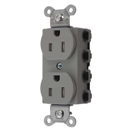 Hubbell Wiring Device-Kellems Receptacle, 5-15R, 15 A, 125V AC, 2 Pole, 3 Wire, Flush Mount, Grounded SNAP5262GYTRA