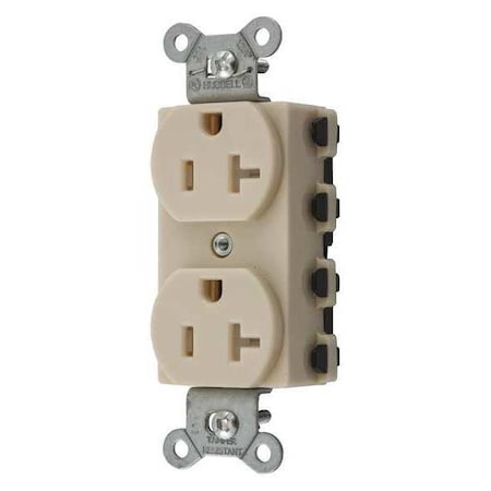 Hubbell Wiring Device-Kellems Straight Blade Receptacle, 5-20R, 20 A, 125V AC, 2 Pole, 3 Wire, Flush Mount, Grounded SNAP5362ITRA