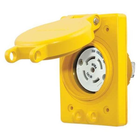Hubbell Wiring Device-Kellems Watertight Flanged Locking Receptacle, L21-30R, 30 A, 120/208V AC, Three Phase, 4 Pole, Flush Mount HBL69W81