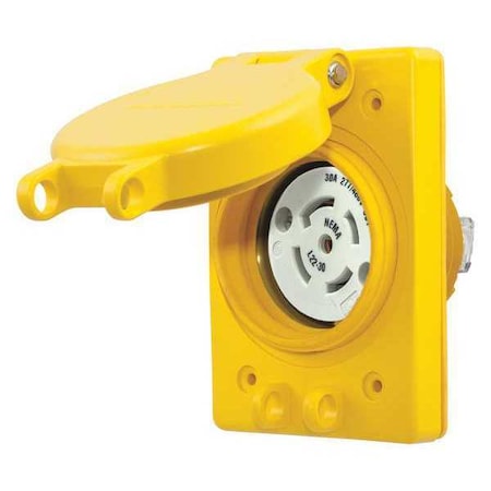 Hubbell Wiring Device-Kellems Watertight Flanged Locking Receptacle, L22-30R, 30 A, 277/480V AC, Three Phase, 4 Pole, Flush Mount HBL69W82