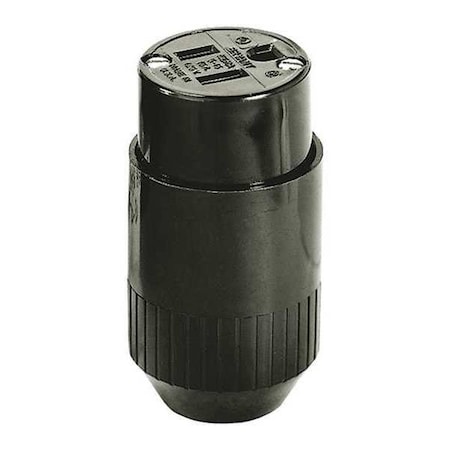 Hubbell Wiring Device-Kellems Straight Blade Connector, 5-15R, 15 A, 125V AC, 2 Pole, 3 Wire, Screw Terminals, Black 515C