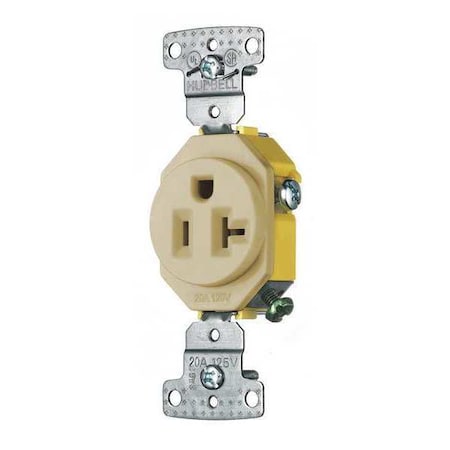 Bryant Straight Blade Receptacle, 5-20R, 20 A, 125V AC, 2 Pole, 3 Wire, Flush Mount, Self-Grounded RR201I