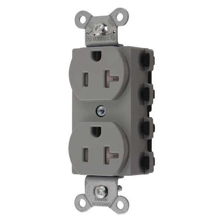 Hubbell Wiring Device-Kellems Straight Blade Receptacle, 5-20R, 20 A, 125V AC, 2 Pole, 3 Wire, Flush Mount, Grounded SNAP5362GYTRA