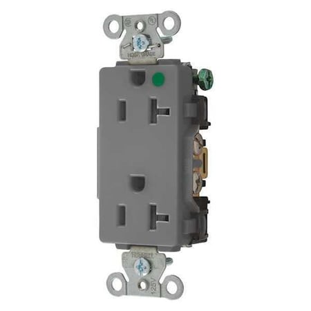 Hubbell Wiring Device-Kellems Straight Blade Receptacle, 5-20R, 20 A, 125V AC, 2 Pole, 3 Wire, Flush Mount, Grounded 2182GY