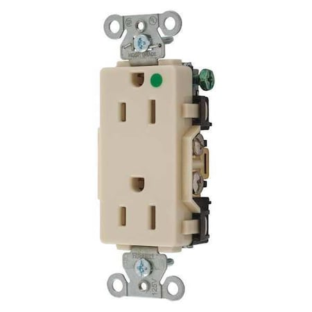 Hubbell Wiring Device-Kellems Straight Blade Receptacle, 5-15R, 15 A, 125V AC, 2 Pole, 3 Wire, Flush Mount, Grounded 2172IV