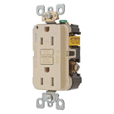 Hubbell Wiring Device-Kellems Duplex Straight Blade Receptacle, 5-15R, 15 A, 125V AC, 2 Pole, 3 Wire, Flush Mount, Grounded AFR15TRI