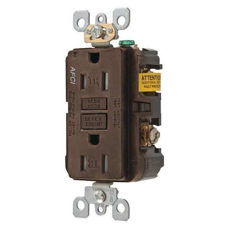 HUBBELL Receptacle, 15 A Amps, 125V AC, Flush Mount, Standard Duplex Outlet, 5-15R, Brown AFR15TR