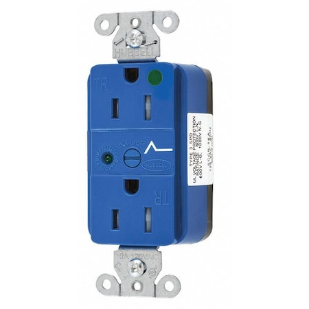 Hubbell Wiring Device-Kellems Straight Blade Receptacle, 5-15R, 15 A, 125V AC, 2 Pole, 3 Wire, Flush Mount, Grounded SNAP8262S