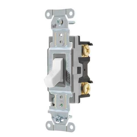 Hubbell Wiring Device-Kellems Toggle Wall Switch, 1 Pole, 1 hp, 20 A, 14 AWG to 10 AWG, 120/277V AC, Screw Terminals, White CSB120W