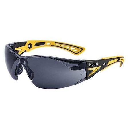 Bolle Safety Rush+ Small, Safety Glasses, Anti-Fog & Anti-Scratch, Smoke Lens, Black, Yellow Frame, Frameless 40253