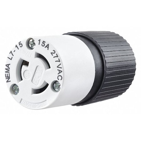 Bryant Locking Connector, L7-15R, 15 A, 277V AC, Single Phase, 2 Pole, Screw Terminals, Black, White 4779NC