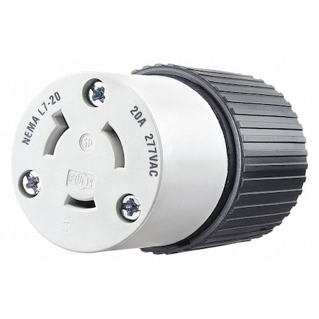 Bryant Locking Connector, L7-20R, 20 A, 277V AC, Single Phase, 2 Pole, Screw Terminals, Black, White 70720NC