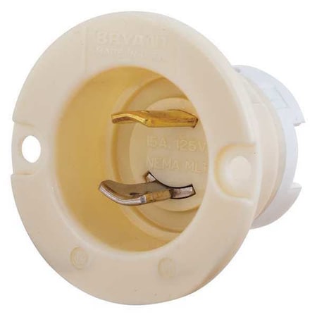 Bryant Midget Flanged Locking Inlet, 15 A, 125V AC, Single Phase, 2 Pole, Surface Mount, Screw Terminals 7466N
