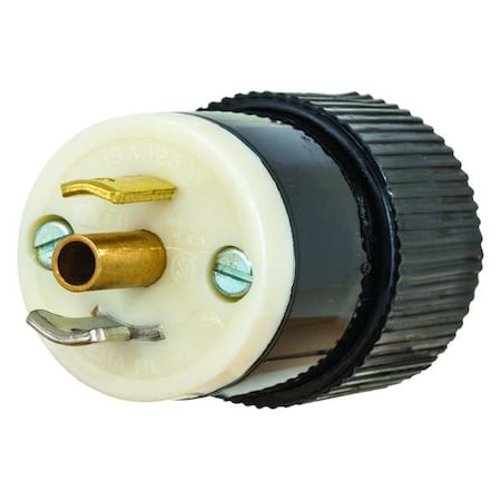 Bryant Midget Locking Plug, ML2-15P, 15 A, 125V AC, Single Phase, 2 Pole, Screw Terminals, Black, White 7594NP
