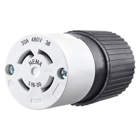 Bryant Locking Connector, L16-30R, 30 A, 480V AC, Three Phase, 3 Pole, Screw Terminals, Black, White 71630NC