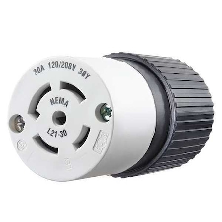 Bryant Locking Connector, L21-30R, 30 A, 120/208V AC, Three Phase, 4 Pole, Screw Terminals, Black, White 72130NC